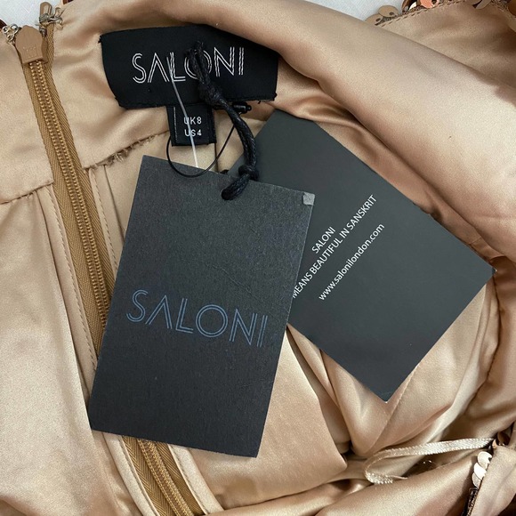 Saloni Aidan Sequin Ruffle Hem Midi Dress Bronze - Picture 11 of 12